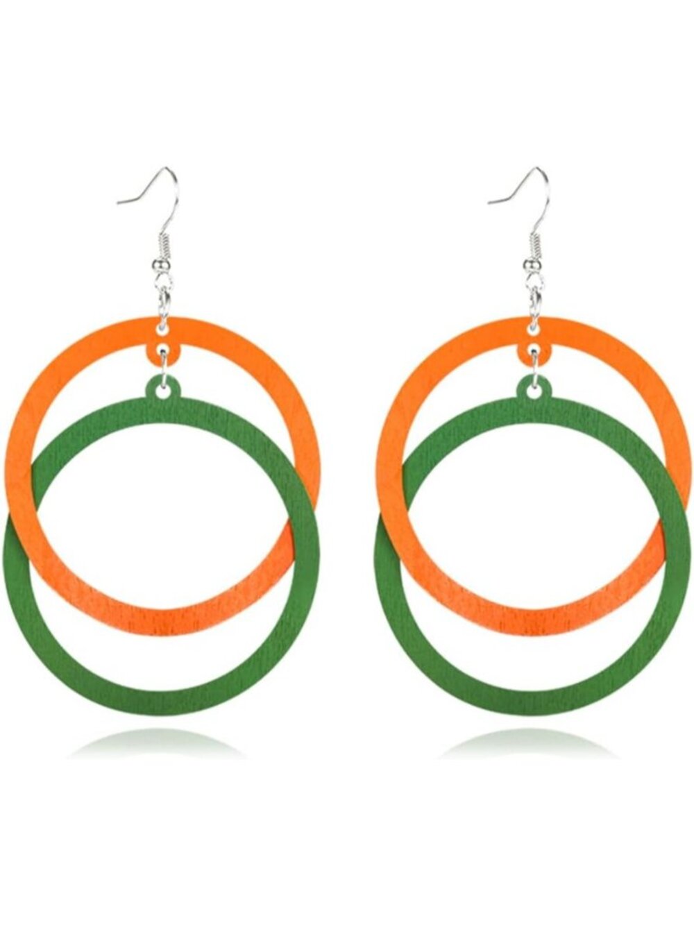 Women's Orange Green Bohemian Unique Handmade Wooden Hoop Splicing Earrings